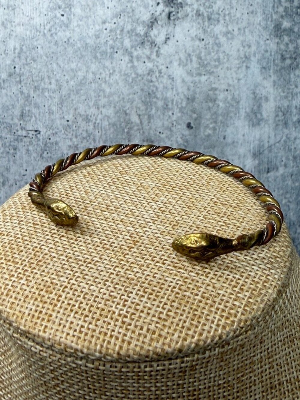 Bronze Mexican Stamped Snake Head Twist Bangle Bracelet Bendable